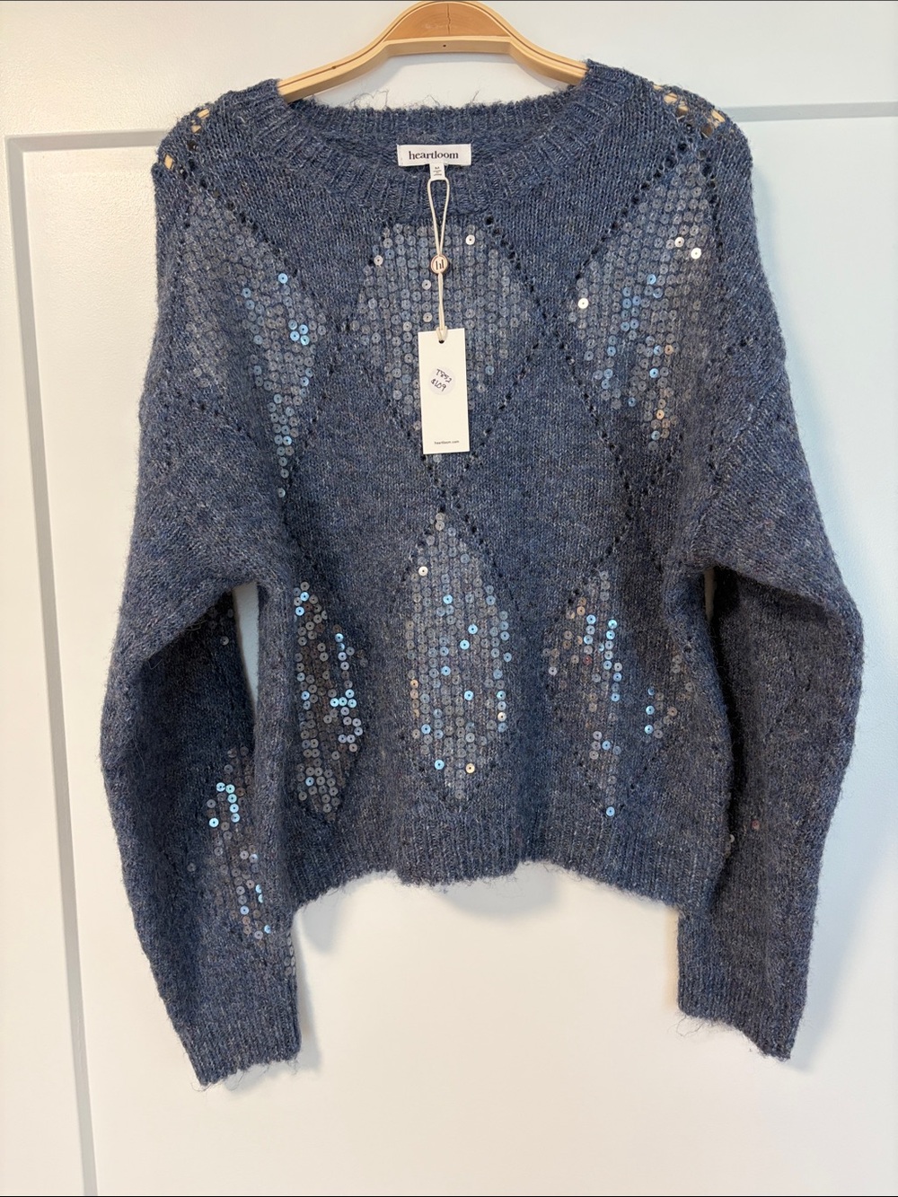 Heartloom NWT blue sequin open-knit crewneck sweater